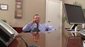 TheGayOffice - Shaved Cameron Adams in collar blowjob cum spitting