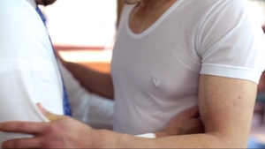 Missionary Boys - Elder Titov wearing panties oil punishment on the couch
