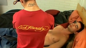 LollipopTwinks.com - Phillip Ashton jerking Zack Randall uncut cock in the bed