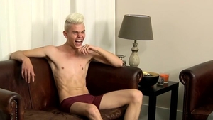 BlakeMason.com - Trimmed british blond hair Titus with Titus Snow stroking on sofa