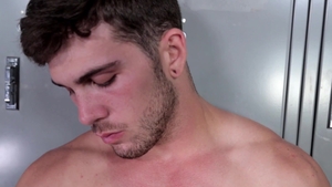 Muscular hunk shares nudity and soft jerk off solo action