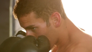 Athletic Latino stunner massaging his man-meat with no shame