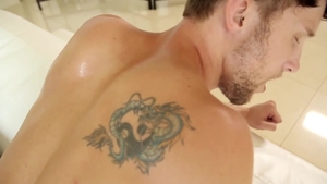 Caucasian dudes use the living room’s couch for anal sex