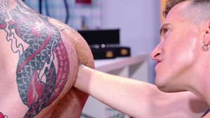 Club Inferno Dungeon: Inked and athletic Axel Abysse cumshot in the theater