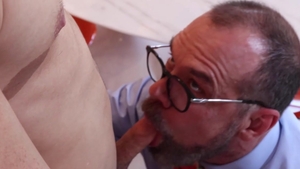 Dude with a pretty face enjoys hairy cock in his slutty mouth