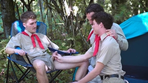 Boys At Camp - Pretty scout Greg Mckeon wearing shorts with Grey Gold encouragement
