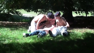 JalifStudio - Andrea High in double gay blowjob outdoors