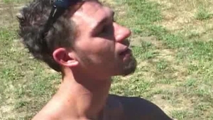 Next Door Male: 24-Year-Old James Strokes on a Lawnmower