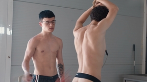 Young guy gets messy with some spunk play and a hot blowjob.